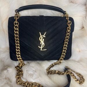 Saint Laurent Medium College Corduroy Shoulder Bag Black/Gold